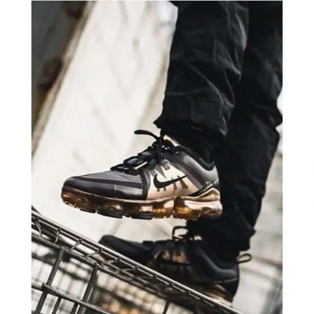 Nike Air VaporMax Black Gold Shoes Size 7Y AJ2616-006 Running Walking Shoes 2018